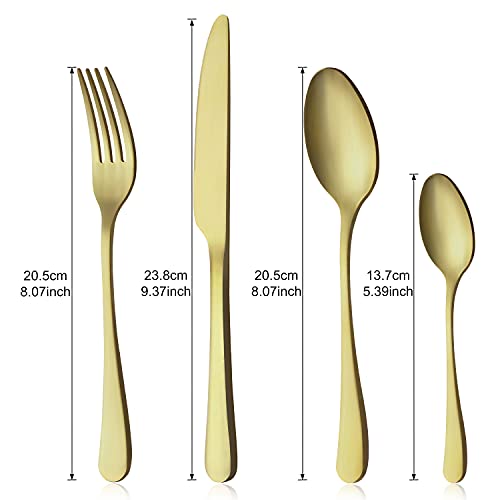 BEWOS Juego de cubiertos para 6 personas, juego de 24 cubiertos de titanio champán dorado con cuchillo, tenedor, cuchara, cubiertos de acero inoxidable, apto para lavavajillas