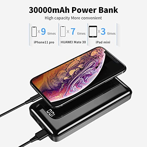 Bextoo Power Bank 30000mAh Cargador Portátil de Gran Capacidad, Batería Externa con 2 Puertos de Entrada y Salida USB Paquete de Batería de Carga Rápida USB-C para Smartphone Samsung Huawei y más