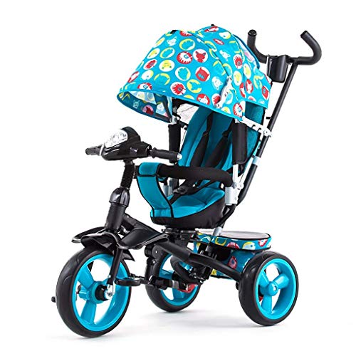 Bicicleta triciclo para bebés, frenos dobles multifunción para niños con asiento giratorio bidireccional, bicicleta de tres ruedas al aire libre para bebés, azul, 102 * 108 * 52 cm s para niños de 1
