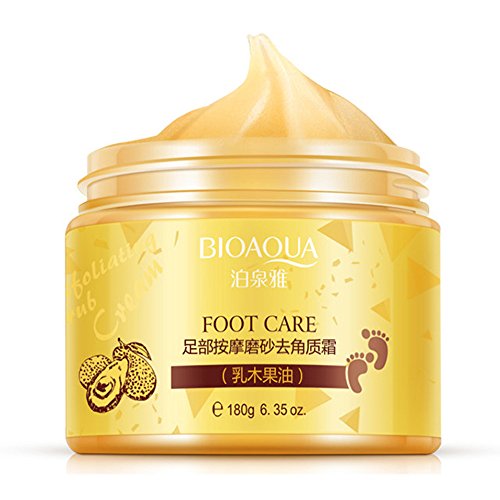 Bioaqua - Crema exfoliante para pies, delicada, limpieza de pies, aceite de karité, extractos naturales, 180 g