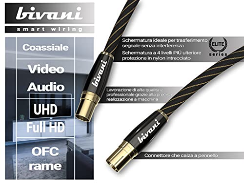 bivani Cable de antena 1 m Premium – Coaxial M/F, cable coaxial, cable de televisión, radio, DVB-T, DVB-T2, DVB-C, DVB-S, DVB-S2, DAB – FullHD, UltraHD, UHD, HDTV, TV – Serie Elite – 1 m