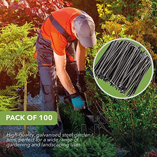 BLOSTM 100 x Galvanizada Negra Grapas Cesped Artificial Alfiler En Forma De U Ideal para Asegurar Tejido De Esteras De Malezas, Redes, Vellón, Sábanas, Láminas De Polietileno - 30 x 150mm