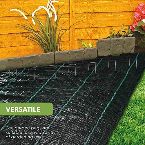 BLOSTM 100 x Galvanizada Negra Grapas Cesped Artificial Alfiler En Forma De U Ideal para Asegurar Tejido De Esteras De Malezas, Redes, Vellón, Sábanas, Láminas De Polietileno - 30 x 150mm