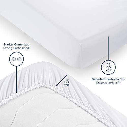 Blumtal Basics Sábana Bajera Ajustable de Microfibra Cepillada - Sábana Bajera para colchón de 25-27 cm de Altura, Cama 150: 150 x 200 x 30 cm, Blanco