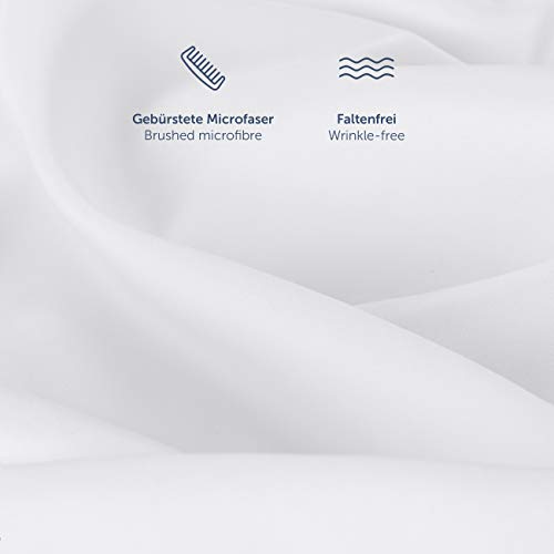 Blumtal Basics Sábana Bajera Ajustable de Microfibra Cepillada - Sábana Bajera para colchón de 25-27 cm de Altura, Cama 150: 150 x 200 x 30 cm, Blanco