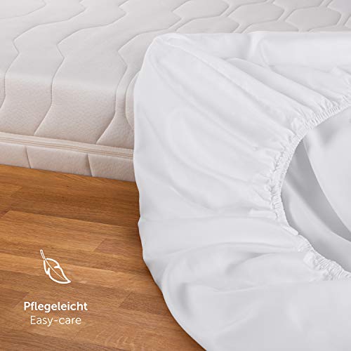 Blumtal Basics Sábana Bajera Ajustable de Microfibra Cepillada - Sábana Bajera para colchón de 25-27 cm de Altura, Cama 150: 150 x 200 x 30 cm, Blanco