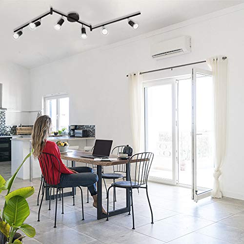 Bojim Lámparas de Techo LED Orientables, Luz de techo con Barra Giratables, Foco de Techo con 6 x 6W Bombillas GU10 600LM, 4500K Blanco Natural, Mate Negro LED Plafón para Dormitorio, Salas