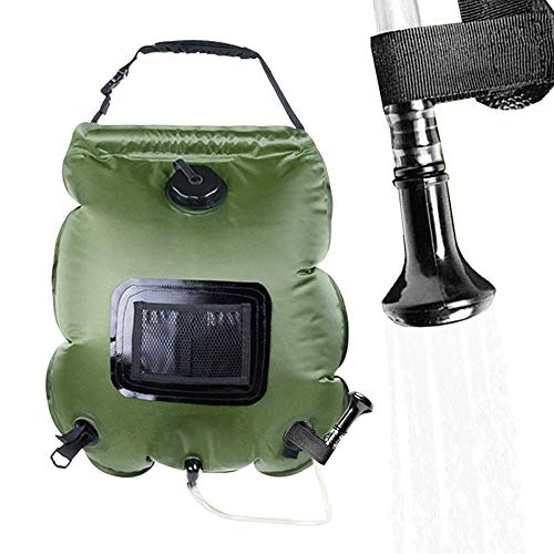 Bolsa de Ducha Solar, 40L Bolsa de Ducha de Viaje Solar Portátil Agua Caliente con 45°C Manguera Extraíble Cabezal de Ducha Intercambiable Senderismo Exterior Bolsa de Baño para Escalar (20L-verde)