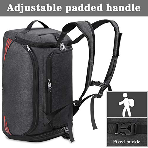 Bolsa Deporte Bolsa Gimnasio de Viaje 40L 65L Impermeable Bolsos Deportivos con Mochila Función y Compartimento para Zapatos Fin de Semana Travel Duffle Bag para Hombre y Mujer, Negro