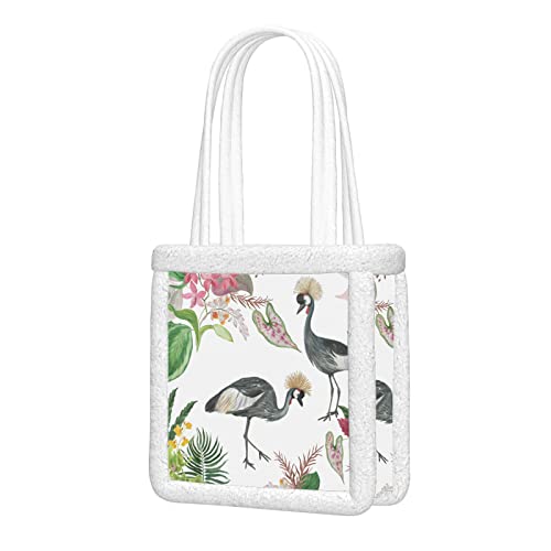 Bolsos de mano para mujer Grulla africana coronada y grúa de cabeza roja Bolsas de mano de viaje de grúa mullida felpa suave Bolsos de hombro para mujer reutilizables para viajes de trabajo y compras