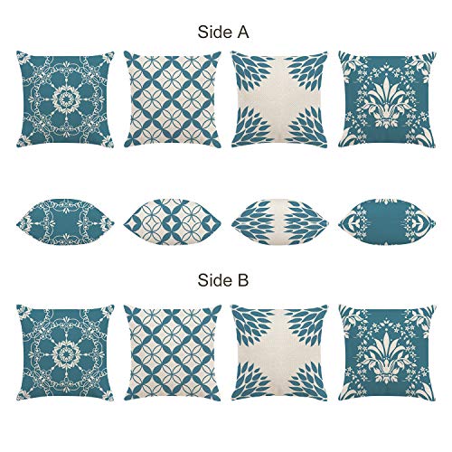 Bonhause Juego de 4 Funda de Cojín 45x45cm Geométrico Moderno Azul Poliéster Lino Fundas de Almohada para Cojines Decorativos para Sofá Cama Coche Hogar