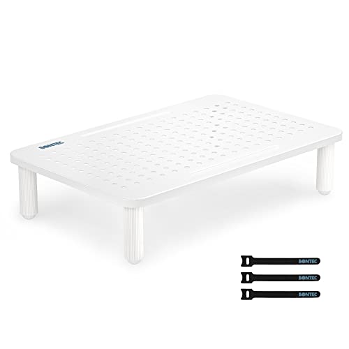 BONTEC Soporte Elevador para Monitor de Ordenador, Soporte Elevador con Plataforma de Malla para computadora portátil, iMac hasta 25 kg Soporte para bolígrafos, Ranura de gestión de Cables (Blanco)