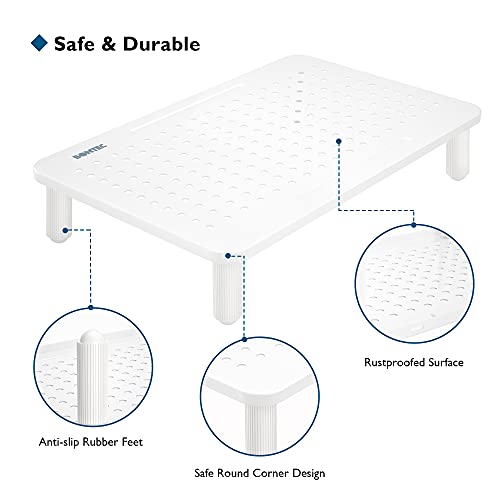 BONTEC Soporte Elevador para Monitor de Ordenador, Soporte Elevador con Plataforma de Malla para computadora portátil, iMac hasta 25 kg Soporte para bolígrafos, Ranura de gestión de Cables (Blanco)