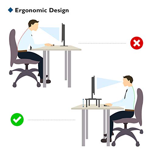 BONTEC Soporte Monitor de Vidrio Negro, Soporte de Monitor de Ordenador de Sobremesa de Altura Ajustable para Portátil, Ordenador, iMac, Impresor hasta 40kg (A380 x P240 mm)