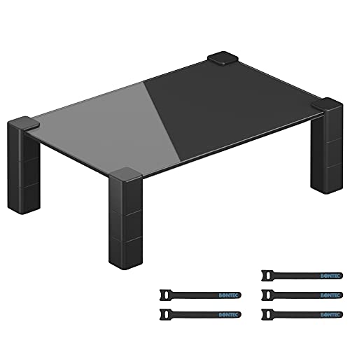 BONTEC Soporte Monitor de Vidrio Negro, Soporte de Monitor de Ordenador de Sobremesa de Altura Ajustable para Portátil, Ordenador, iMac, Impresor hasta 40kg (A380 x P240 mm)