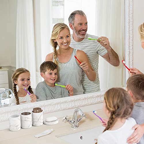 bonVIVO Elegante Juego de Accesorios baño de Lujo en mármol con Vaso para Cepillo de Dientes, Set baño Accesorios con jabonera, dispensador Recargable de jabon líquido y Vaso en mármol y Oro Rosa