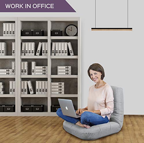 bonVIVO Sillas Plegables - Acolchadas cómodas para Leer Uso Sofa Suelo, Sillon habitacion o Silla meditacion reclinable para Relax en Color Azul y Gris