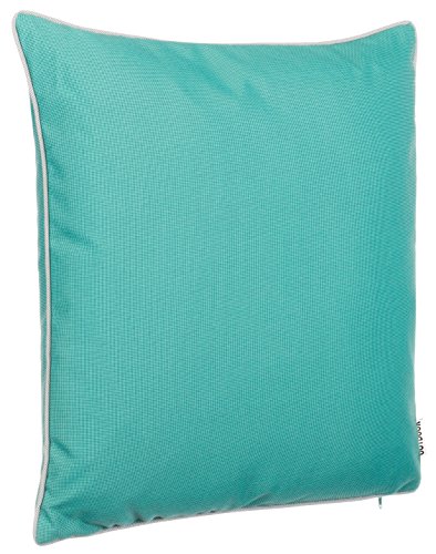 Brandsseller Cojín decorativo para jardín al aire libre con ribete, teñido de hilo, resistente a la suciedad y al agua, con cremallera, tamaño: 45 x 45 cm (pack de 4 unidades), color turquesa