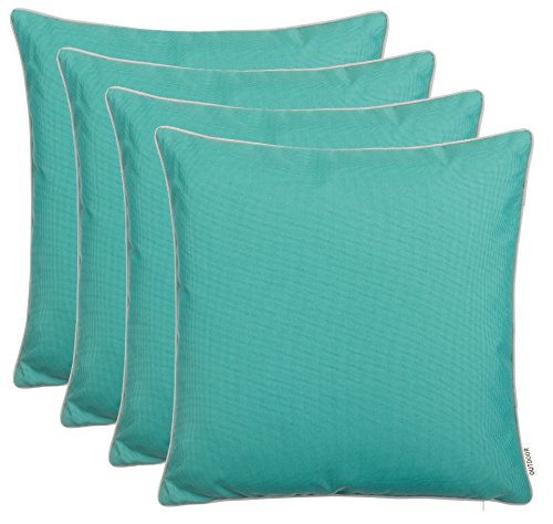 Brandsseller Cojín decorativo para jardín al aire libre con ribete, teñido de hilo, resistente a la suciedad y al agua, con cremallera, tamaño: 45 x 45 cm (pack de 4 unidades), color turquesa