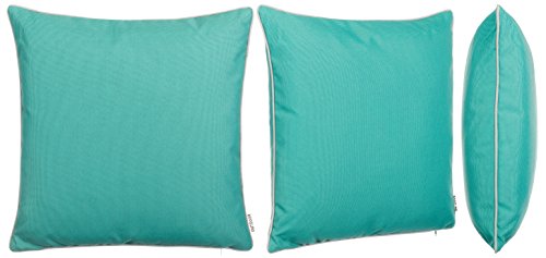 Brandsseller Cojín decorativo para jardín al aire libre con ribete, teñido de hilo, resistente a la suciedad y al agua, con cremallera, tamaño: 45 x 45 cm (pack de 4 unidades), color turquesa
