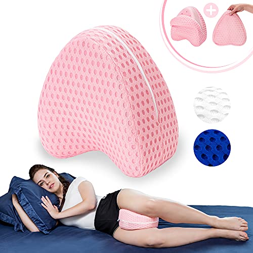 BUONSON Almohada para Piernas y Rodilla con 2 Fundas Transpirable - Cojin Ortopédica con Espuma de Memoria para Dormir de Lado - Alivia el Dolor de Espalda, Cadera y Articulaciones (Rosa)