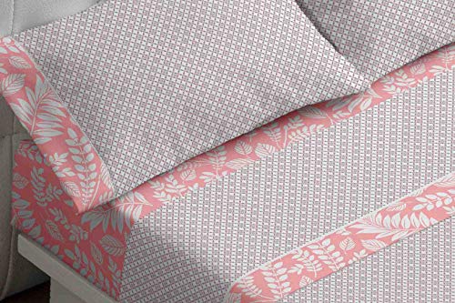 Burrito Blanco Juego de Sábanas 476 con un Diseño de una Pequeña Geometría para Cama Individual de 120x190 hasta 120x200 cm/Juego de Cama 120, Color Salmón