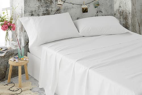 Burrito Blanco Sábanas de Hostelería | Juego de Sábanas 120x190/200 | Ropa de Cama Algodón/Poliéster | Fácil Planchado | Color Blanco | Disponible en Más Medidas