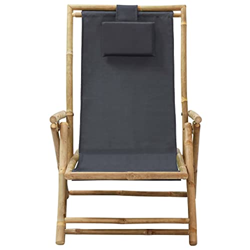 Butaca Orejera, Sillón para Salón Sillón Relax Silla con Brazos Silla de relajación reclinable de bambú y Tela Gris Oscuro
