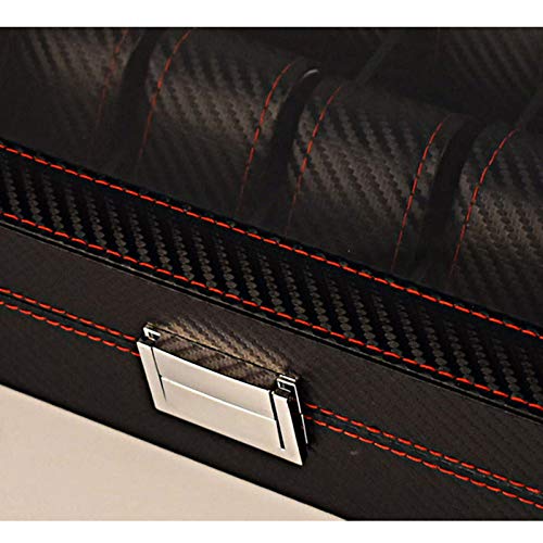 Caja de Almacenamiento de Relojes Estuche para Exhibición de Relojes Cuero Fibra de Carbono Joyería Pulsera Colección Organizador con Tapa de Vidrio (6 Ranuras)
