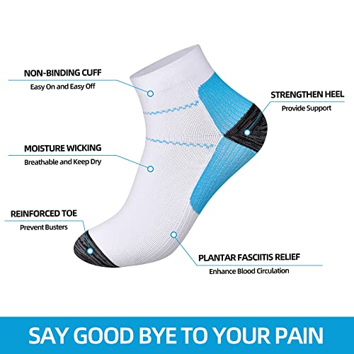 Calcetines de Compresión 7 Pares para Hombres y Mujeres Calcetines para Fascitis Plantar Calcetines Para pies con Soporte de arco Calcetines Deportivos de corte Bajo (L/XL, Black-7Pair)