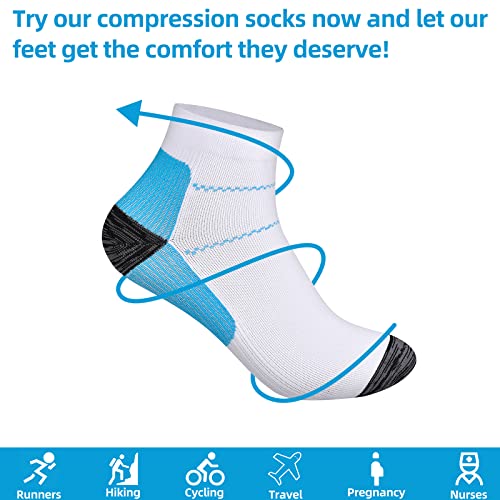 Calcetines de Compresión 7 Pares para Hombres y Mujeres Calcetines para Fascitis Plantar Calcetines Para pies con Soporte de arco Calcetines Deportivos de corte Bajo (L/XL, Black-7Pair)