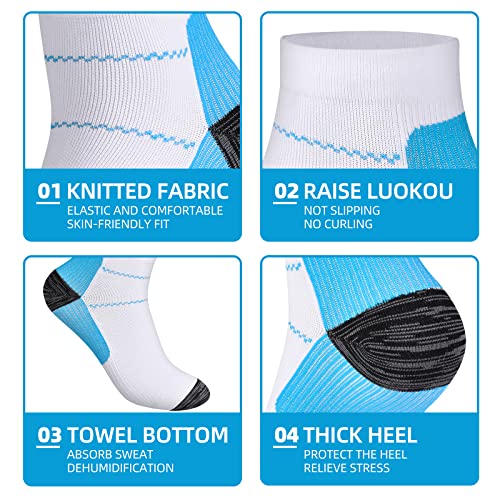 Calcetines de Compresión 7 Pares para Hombres y Mujeres Calcetines para Fascitis Plantar Calcetines Para pies con Soporte de arco Calcetines Deportivos de corte Bajo (L/XL, Black-7Pair)