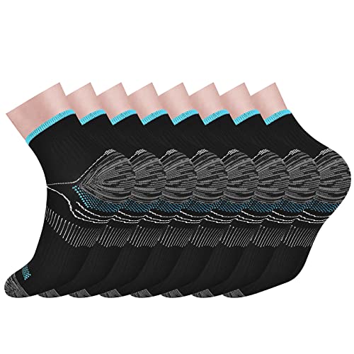 Calcetines de Compresión 7 Pares para Hombres y Mujeres Calcetines para Fascitis Plantar Calcetines Para pies con Soporte de arco Calcetines Deportivos de corte Bajo (L/XL, Black-7Pair)