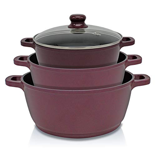 Callaway Bordeaux Batería Cocina Inducción 8 Piezas Aluminio Fundido Antiadherente, Set Cazuelas Tapas Cristal, Sartenes, Cazo, Sartén guisera, Gran Espesor, Vitrocerámica, Gas