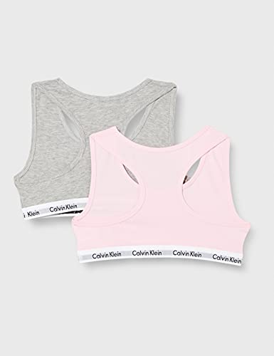 Calvin Klein 2pk Bralette Girl'S 2 Ropa Interior, Multicolor (Grey Htr/Unique 901), 14-16 años (Pack de 2) para Niñas