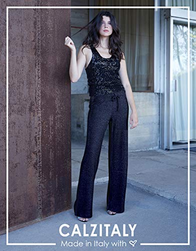 CALZITALY Pantalones Holgados, Pantalon Lurex, Leggings Malla, Pantalones Palazzo | Beige, Gris, Negro | XS, S, M, L, XL | Made in Italy (L, Negro)