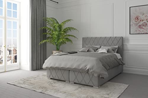 Cama de Matrimonio con canapé Royal, Cama Continental, canapé, 140/160/180 cm, Cama con Almacenamiento (160 cm x 200 cm, Beige)