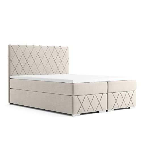 Cama de Matrimonio con canapé Royal, Cama Continental, canapé, 140/160/180 cm, Cama con Almacenamiento (160 cm x 200 cm, Beige)