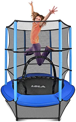 Cama elástica para niños, diámetro de 140 cm, para interior y exterior, cama elástica de jardín con red de seguridad, asa, fitness para niños, niñas a partir de 3, 4, 5, 6 años (azul)