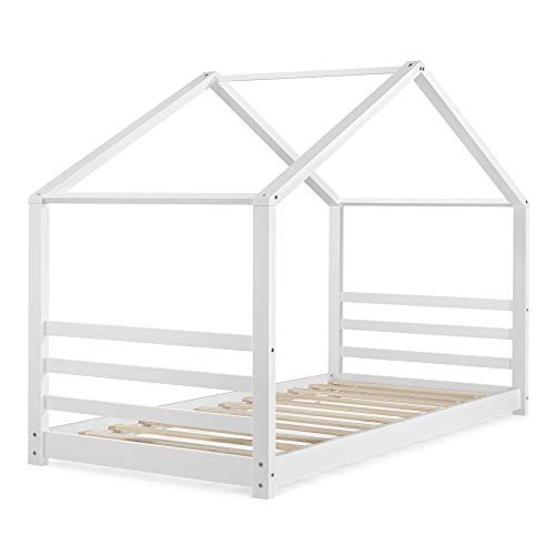 Cama para niños de Pino 200 x 90 cm Cama Infantil Forma de casa Blanco Mate