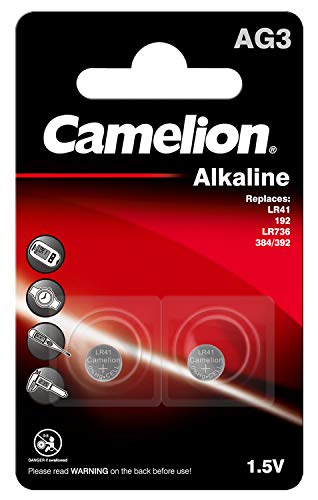 Camelion 12050203 Pilas sin Mercurio, alcalinas, de botón AG3/LR41/LR736/392 (1,5 V, 2 Unidades)