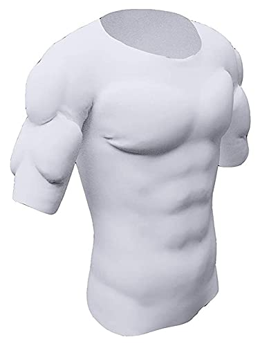 Camiseta Ajustada con músculos Falsos: Camiseta Acolchada con músculos en el Pecho Falso para Hombre, hombreras, Moldeador de Cuerpo, Ropa Interior de Manga Corta (Color : Blanc, Size : XL)