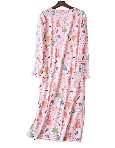 Camisones Manga Larga Mujer Algodon Tallas Grandes Vestido largaalbornoces,Pijamas de una Pieza algodón (Rosa-2, XL)