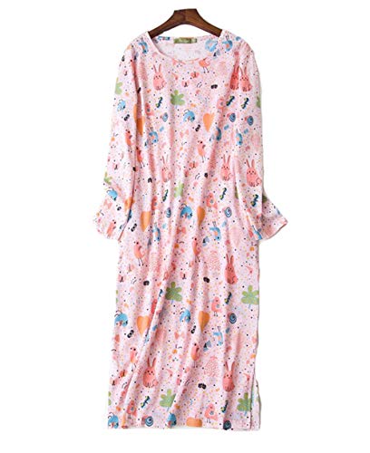 Camisones Manga Larga Mujer Algodon Tallas Grandes Vestido largaalbornoces,Pijamas de una Pieza algodón (Rosa-2, XL)