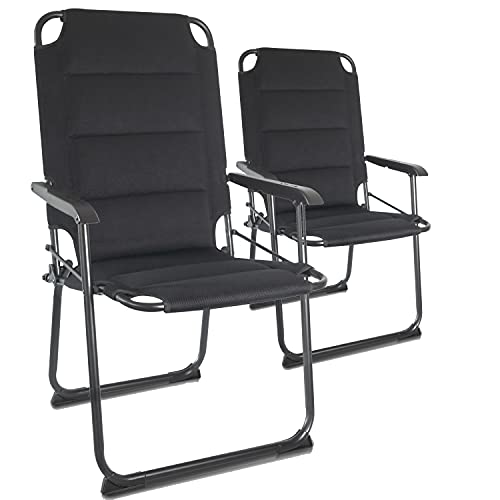CampAir Silla Plegable para Camping 2 Unidades Aluminio Acolchado, 49x44cmx97cm, Negro