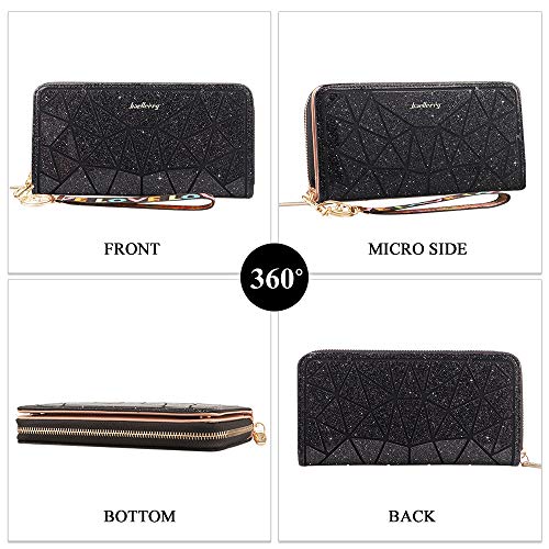 Carteras de Mujer Grandes Monederos Mujer de Gran Capacidad Brillante Piel Embrague para Mujer con Tarjetero para Tarjeta de Crédito RFID Bloqueo Cremallera con Correa de Muñeca Desmontable