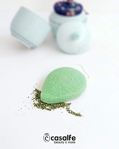Casalfe Esponja Natural Facial Konjac 100% Biodegradable para Exfoliación Suave - Contiene Té Antioxidante, Verde