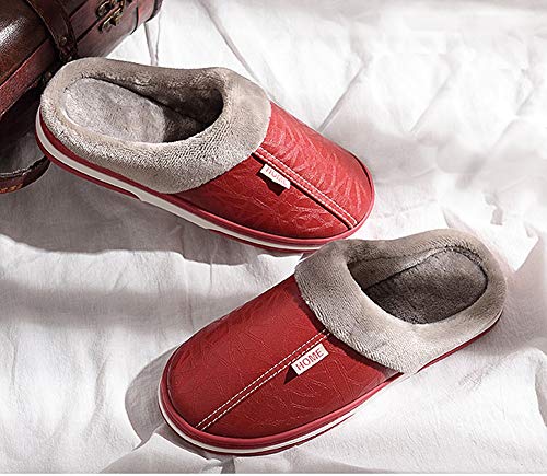 CELANDA Zapatillas de Estar por casa para Mujer Impermeables de PU Pantuflas Térmicos de Invierno Suave Algodón Casa Zapatos Cómodo Y Antideslizante (A Rojo 36/37 EU=Talla fabricante:37/38)