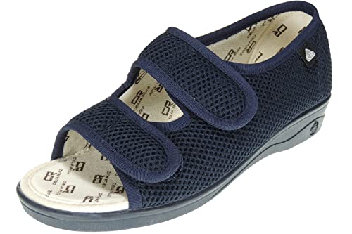 CELIARUIZ Sonia Zapatilla Rejilla Velcro Extra Ancha Punta Abierta y Talón Cerrado para Mujer Marino Talla 40