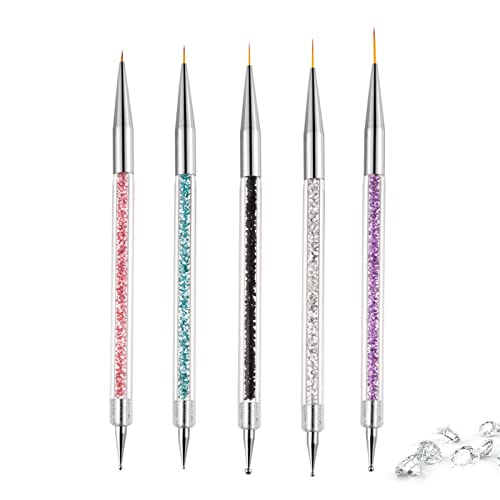Cepillos para uñas,5 Piezas Plumas de Arte de Uñas,Pincel del arte del clavo,Double Head punteado de cristal Herramientas de manicura Pintura Dot Pen Nail Art Paint Set para decoración de uña